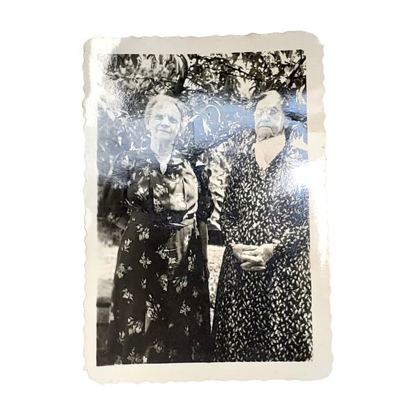 Vtg 2 Grandmothers Posing Together Monochrome Photography Found Snapshot - Picture 1 of 4